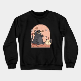 Romantic Black Cat | Pink Crewneck Sweatshirt